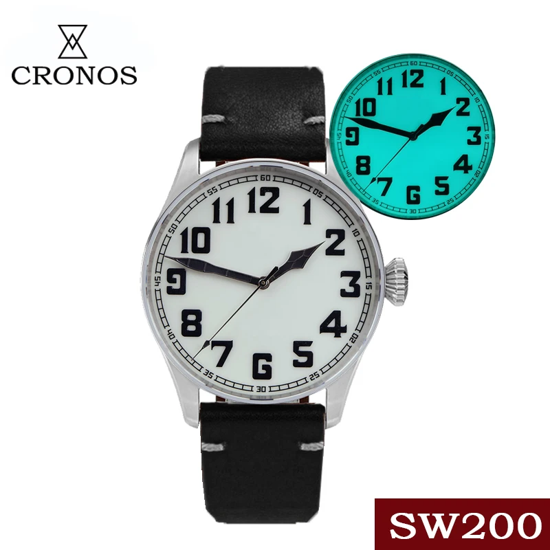 

CRONOS Pilot Mens Wrist Watch Automatic Watches 100M Waterproof Sapphire Dive Watch STP1/PT5000/SW200 Men Mechanical Watch