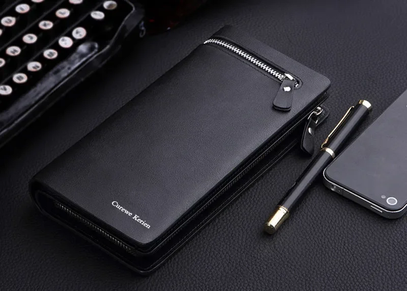 Luxury Business Bifold Men's Leather Wallet with Zipper Coin Pocket Card Holder Multifunctional Purse for Man Clutch Bag