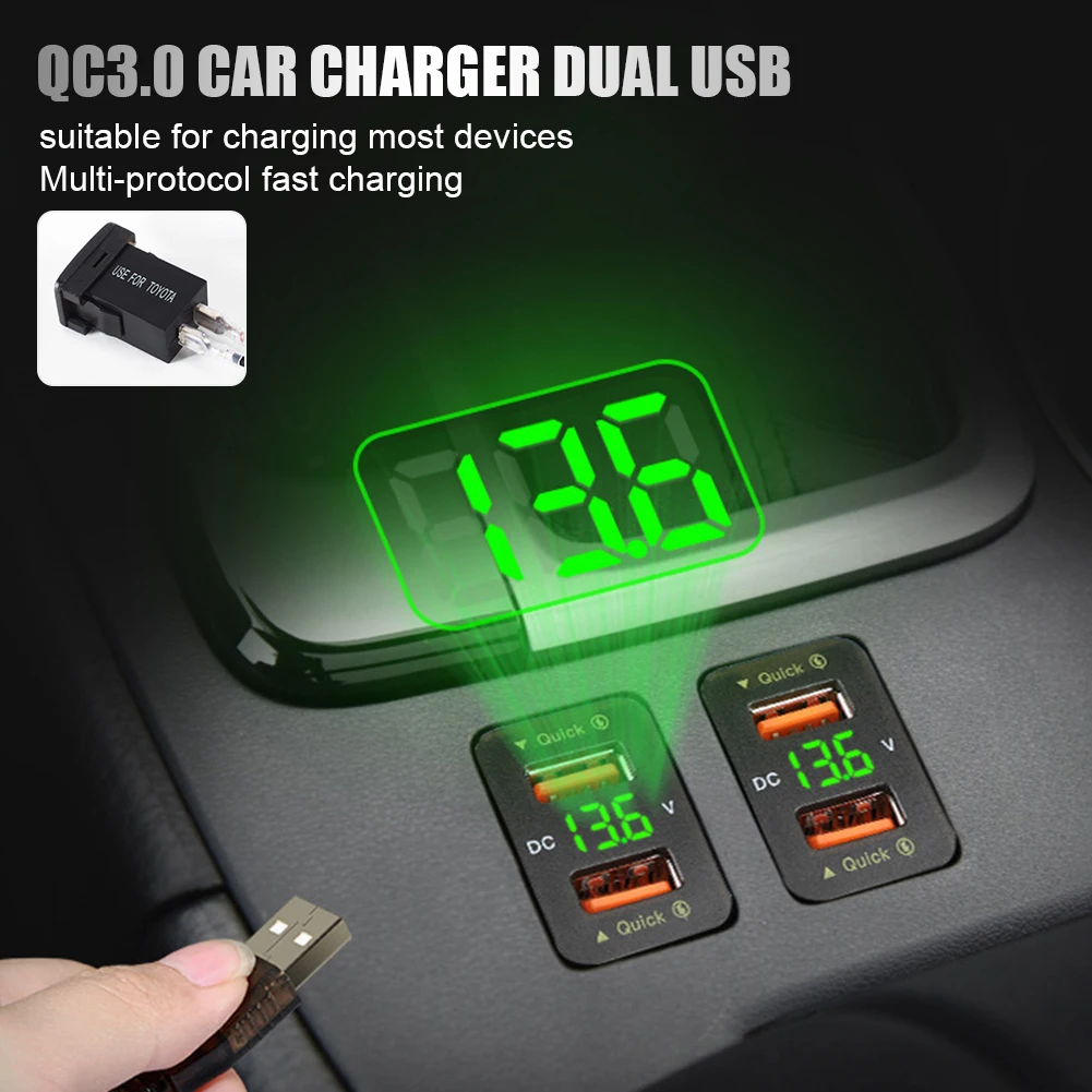 

36W Dual USB QC Car Socket Charger 12-24V Voltmeter LED Car Accessories Power Adapter For Toyota Quick Charge For Mobile Phone