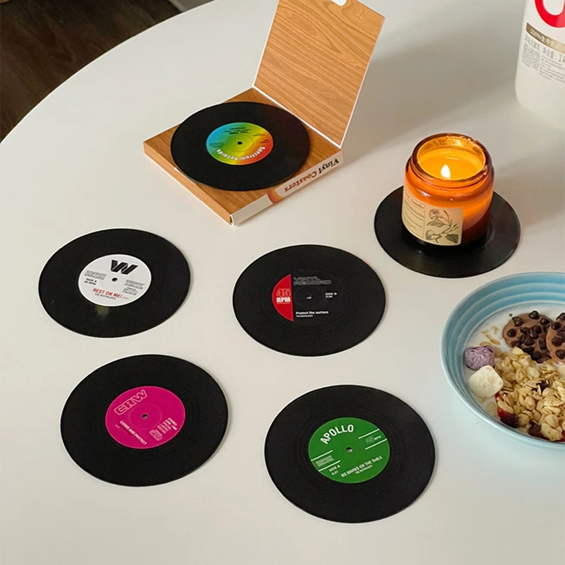 

2/4pcs Retro Music Vinyl Record Anti-slip Coffee Coasters Cup Coaster Heat Resistant Drink Mug Mat Table Placemat Home Decor