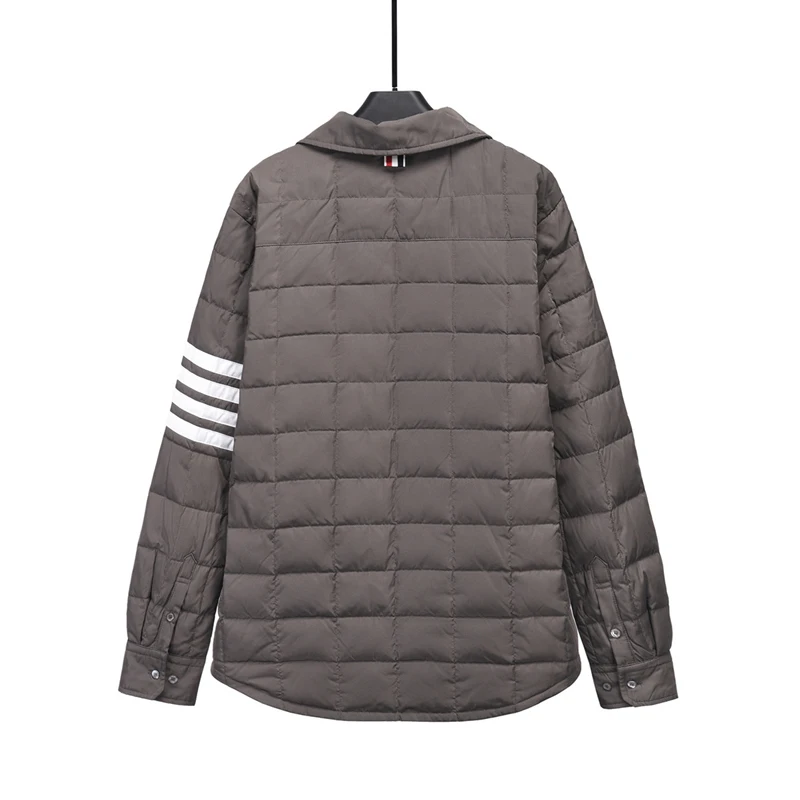 TB THOMMen's Jacket Winter Fashion Brand Down Jackets Down-Filled Matte Nylon White Stripes Polo Coats Casual Thick Jackets