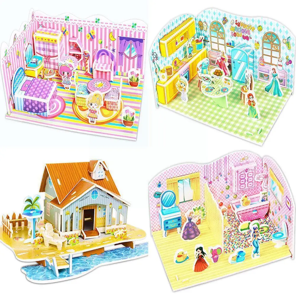 

3D DIY Kids Puzzle Early Educational Toys Toddler Concentration Training Shop Ice Scene Puzzle Room Shop Cream Puzzle Flowe A7L9