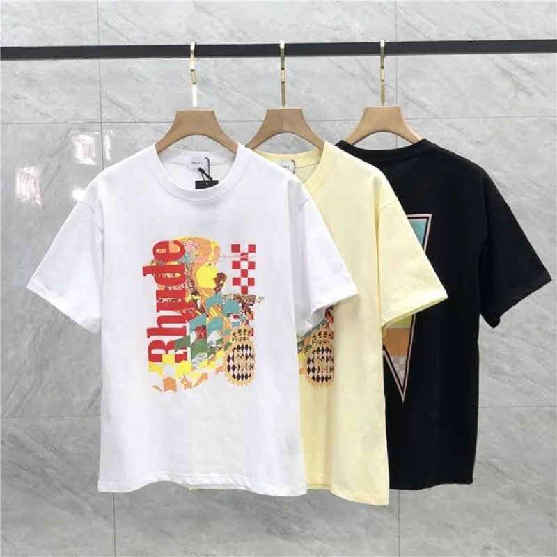 

23SS Cartoon Girl Letter Printing Rhude T Shirt Men Women EU Size 100% Cotton Rhude Top Tees High Street Summer Apex Legends