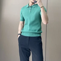 british style knitted polo shirts for men short sleeve slim casual business t shirt social hombre streetwear lapel tee polo tops