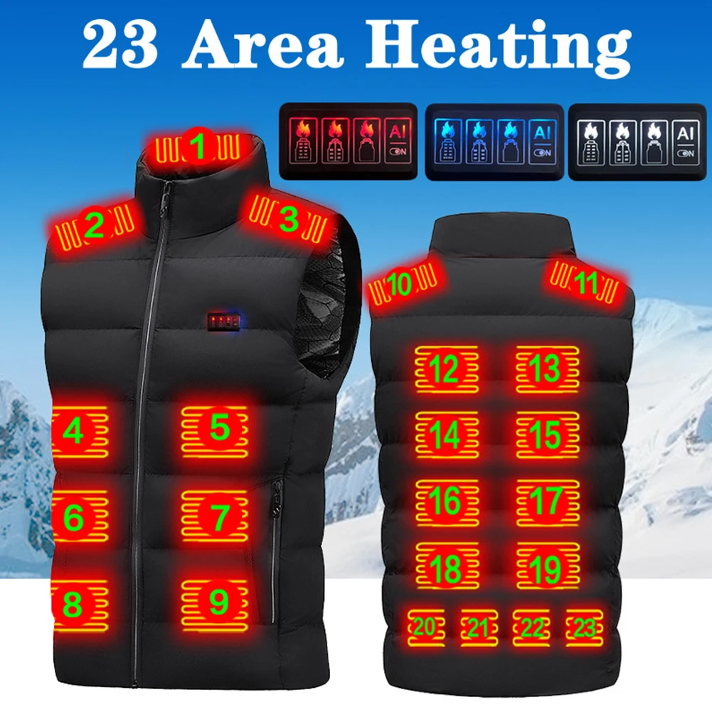 

Unisex Heated Waistcoats Lightweight Electric Thermal Body Warmer 23 Heating Zone USB Charging for Outdoor Camping Hiking