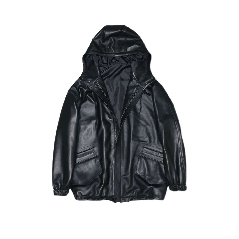 

Женская кожаная куртка с капюшоном на молнии # nigo94233