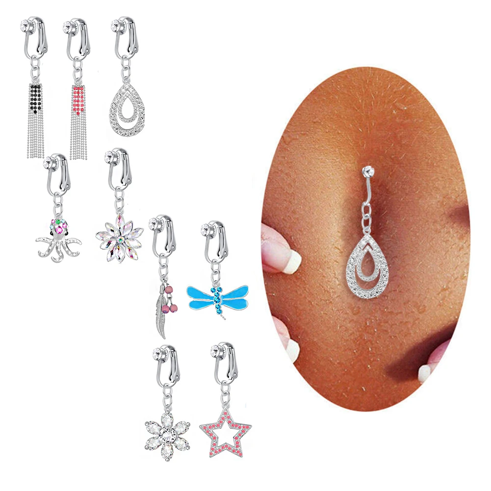 

Fashion Butterfly Fake Belly Button Piercing Fake Belly Piercing Clip on Umbilical Navel Faux Belly Cartilage Earring Clip