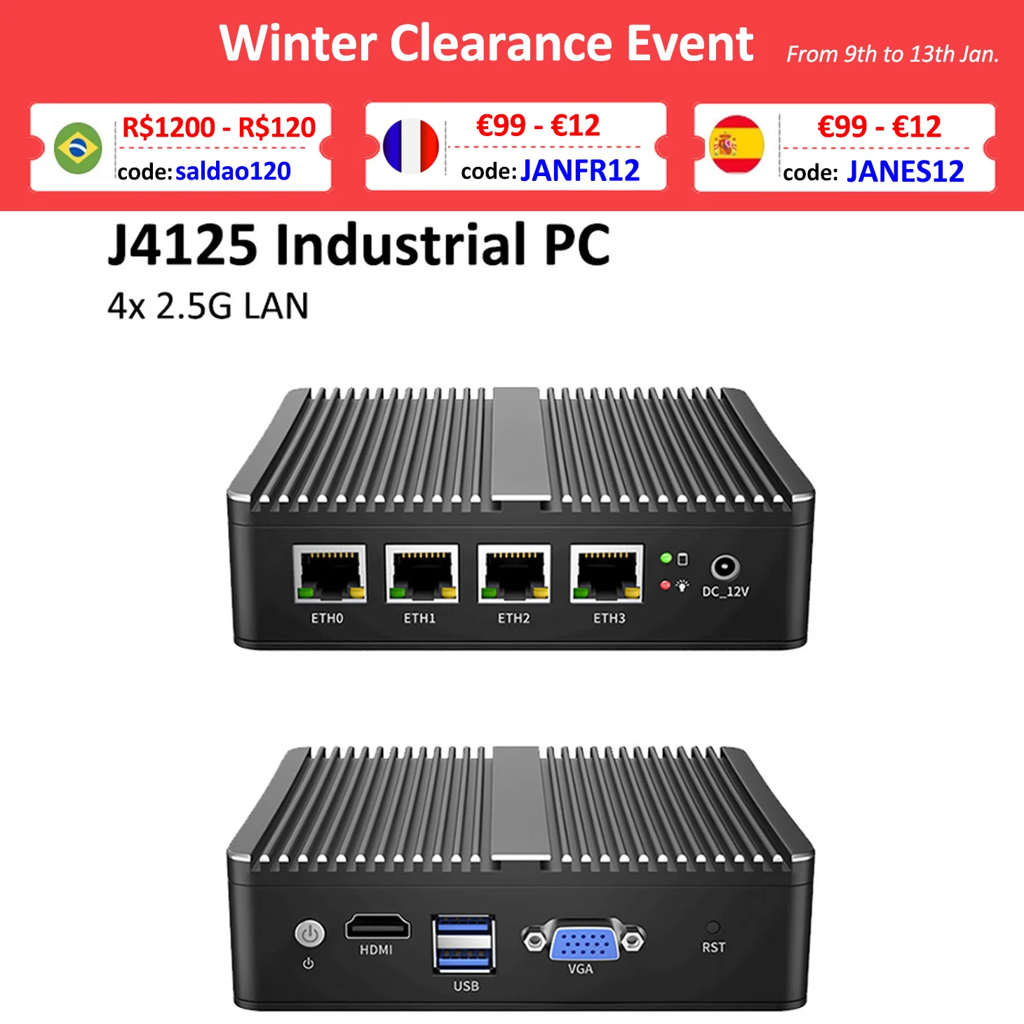 Безвентиляторный мини-ПК 4 Intel 2 5G LAN переключатель Celeron J4125 4x2500M i225 Nic мини-роутер