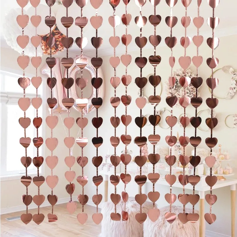 

1x2M Heart Backdrop Foil Tinsel Curtain Wedding Birthday Party Valentines Decorations Sequin Laser Rain Backgound Curtains