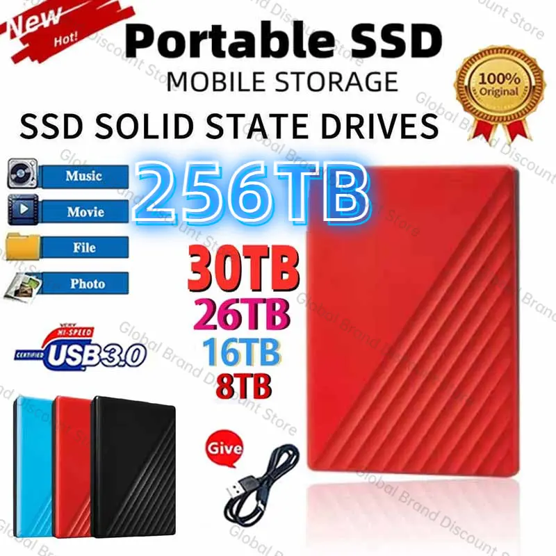 

2023 Mini Portable SSD 16tb 256tb Type-C/USB3.1 External Mobile Solid State Drive High Speed 8TB 16TB Hard Drive For Laptop ps5