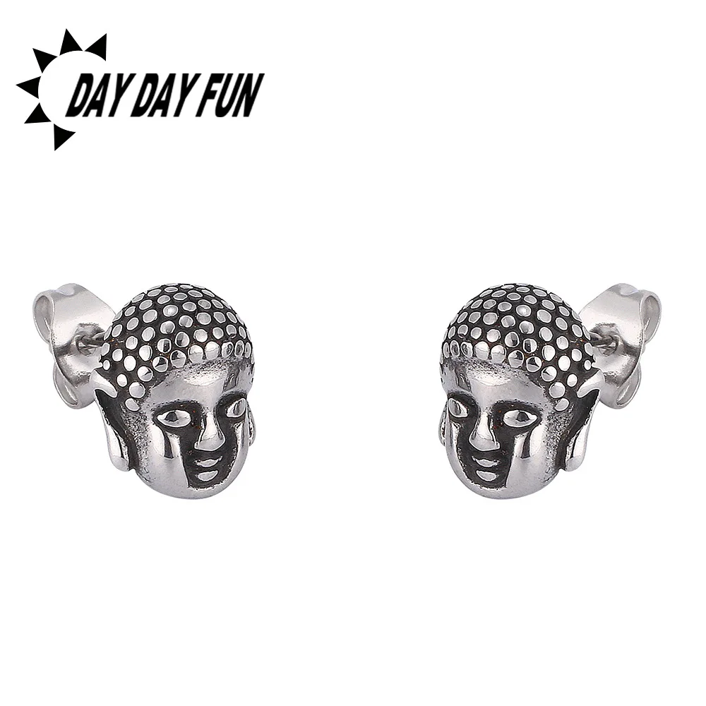 

Stainless Steel Piercing Ornaments Casting Retro Ear Trendy Earrings Buddha Head Black Oil Type