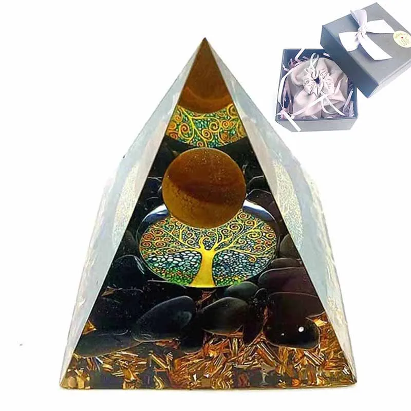 Тигровый глаз Orgone Пирамида Аметист целебный кристалл энергия Orgonite Пирамида инструмент медитации обсидиан кварцевый домашний Декор подарок