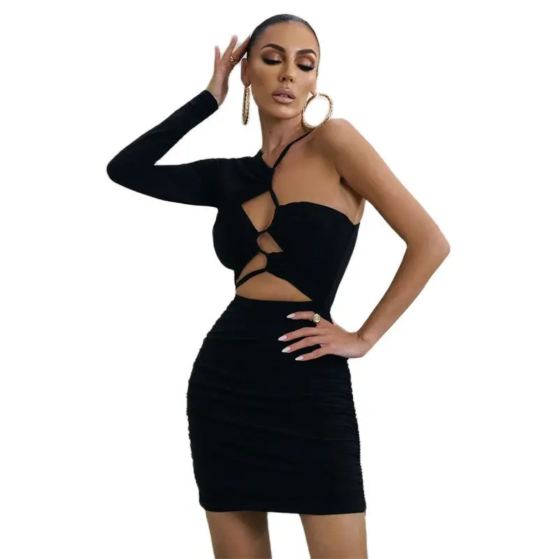 

2022 New Women Solid Color Spring Dress Sexy Mini Night Club Dress European And American Women Dress 2 Colors Drop Shipping
