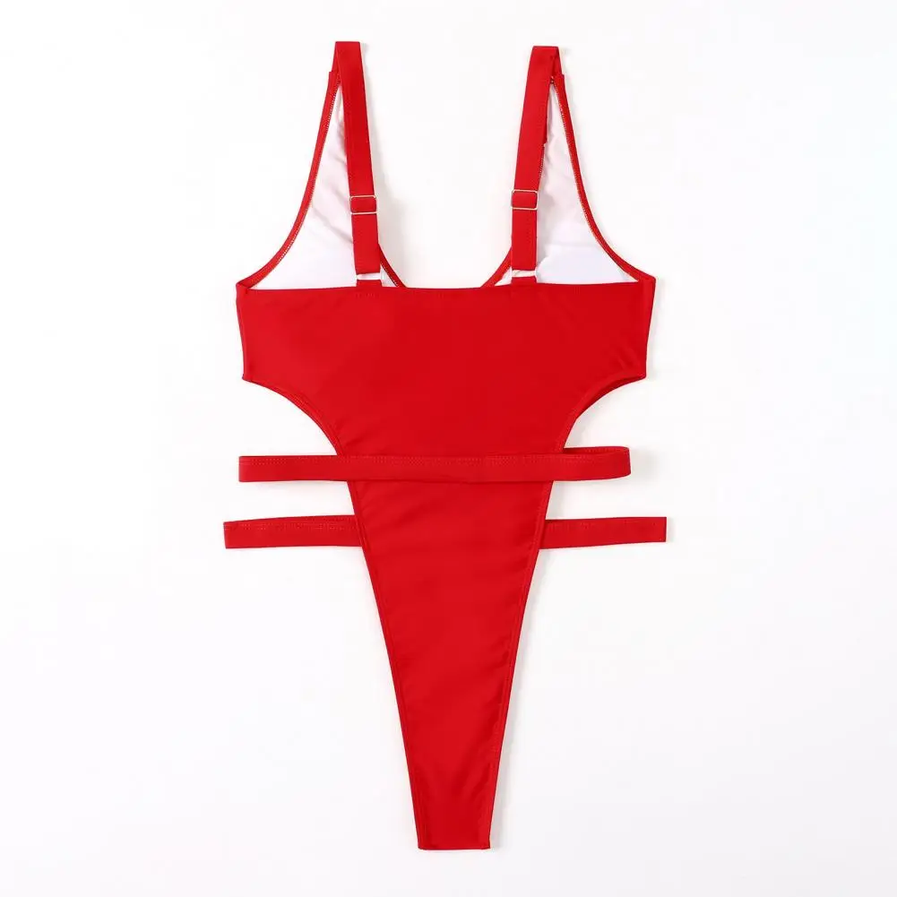 

Beautiful Women Swimwear Close-fitting Adjustable Belt Padded Lady Casual One-piece Swimming Suit