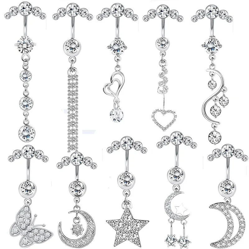 

1PC New Butterfly CZ Belly Button Rings Heart Belly Piercing Ring Shinny Crystal Moon Piercing Belly Charming Oreja Body Jewelry