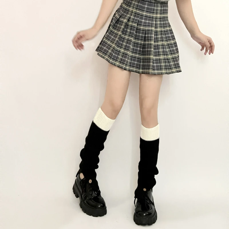 Women Knitting Leg Warmers School Student Acrylic Down  Trim Foot Cover Socks Middle Tube