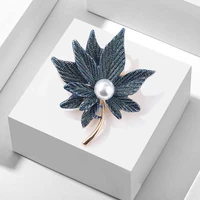 tulx new creative maple leaf brooches temperament double layer leaf pearl clothes pin womens corsage shirt collar accessories