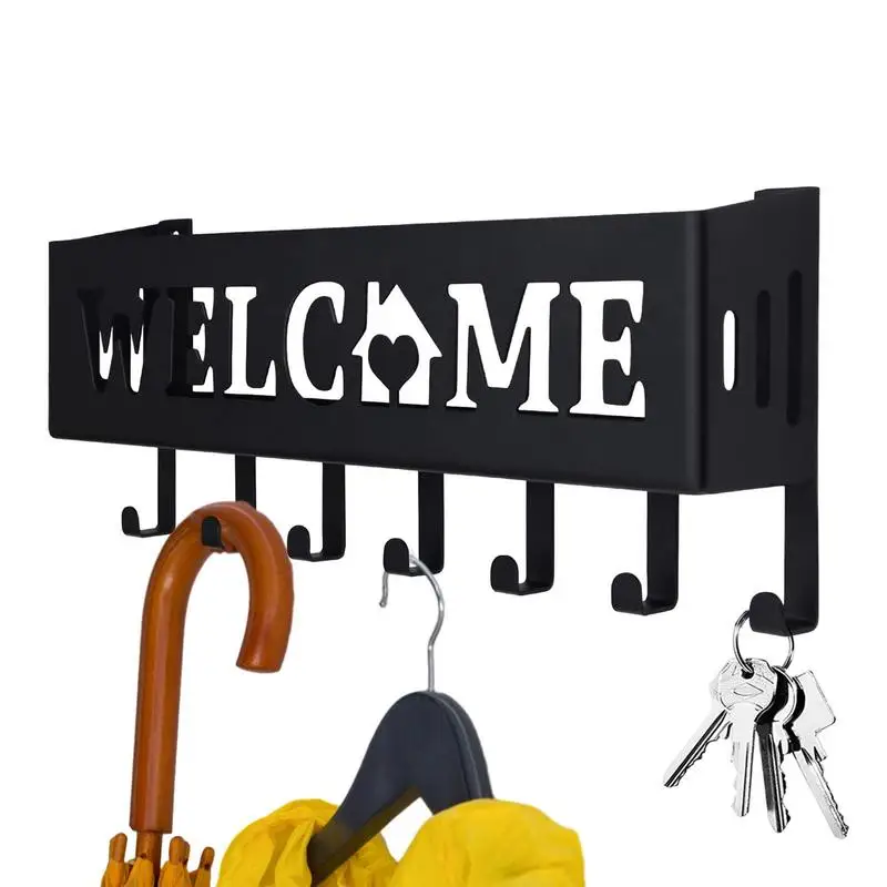 

Wall Key Holder Metal Welcome Mail And Key Holder Wall Hooks 7 Hooks Welcome Key Shelving Key Rack With Wall Screw For Wall