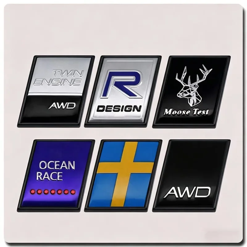 Фото Наклейка-эмблема 2026 Hot For Volvo Black Edge Metal Badge R Design AWD Moose Test Logo Decals для автомобилей Volvo Ocean V40 V60 V90 XC60 XC90 №4