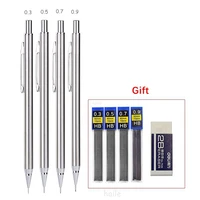 haile 0 3 0 5 0 7 0 9mm hb mechanical pencil set full metal art drawing sketch writing automatic pencil with black leads refills