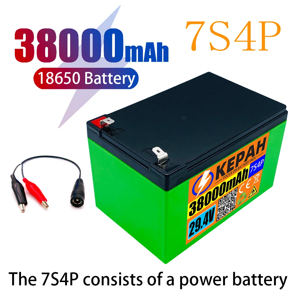 

24V 7S4P 38000MAH high power 38ah 18650 lithium battery with BMS 29,4v electric bicycle battery for various tools