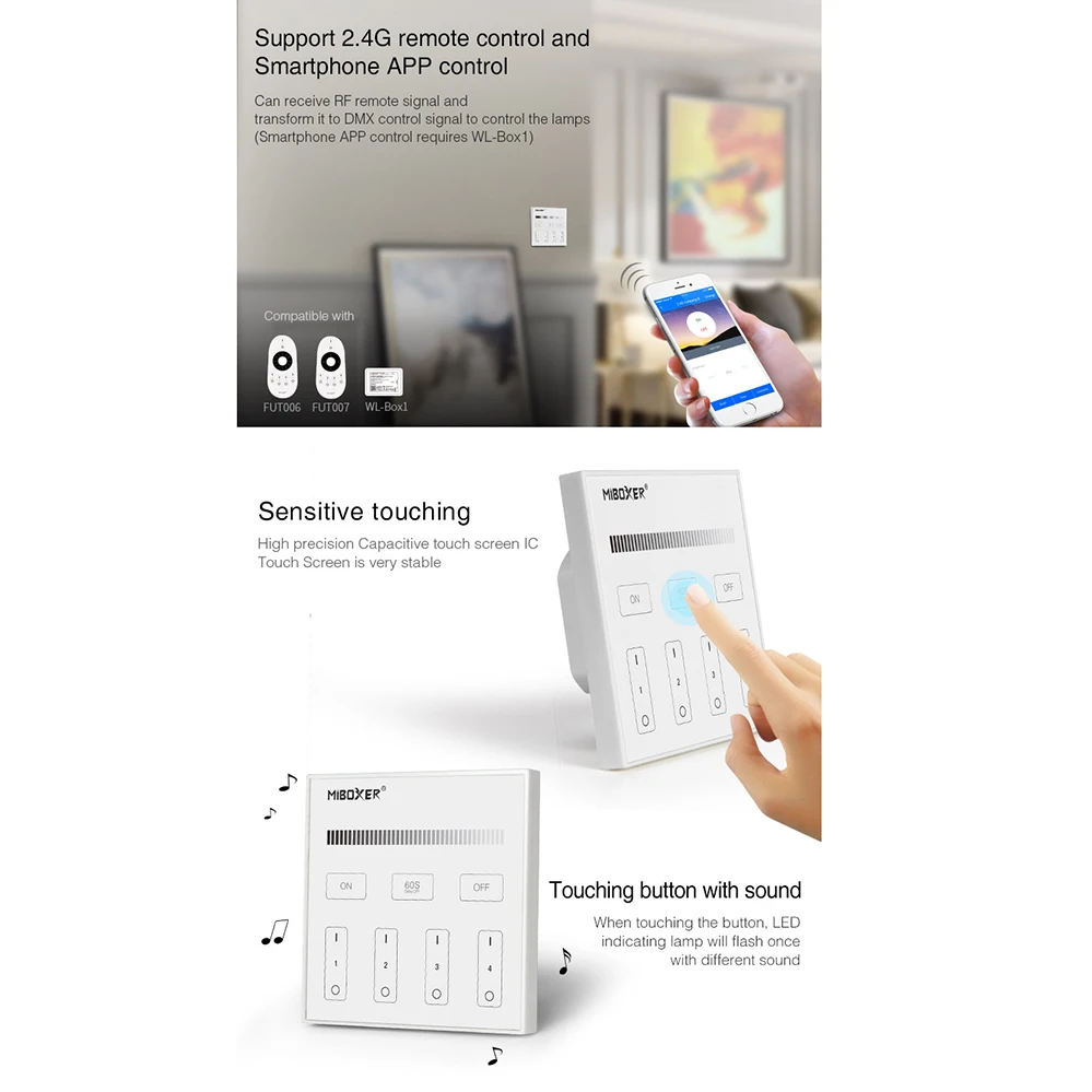 Miboxer 2.4G DMX512 Master Touch Pane Remote X1/X2/X3/X4/X5 1/2/3/4/5 CH DMX512&ampRDM Decoder |