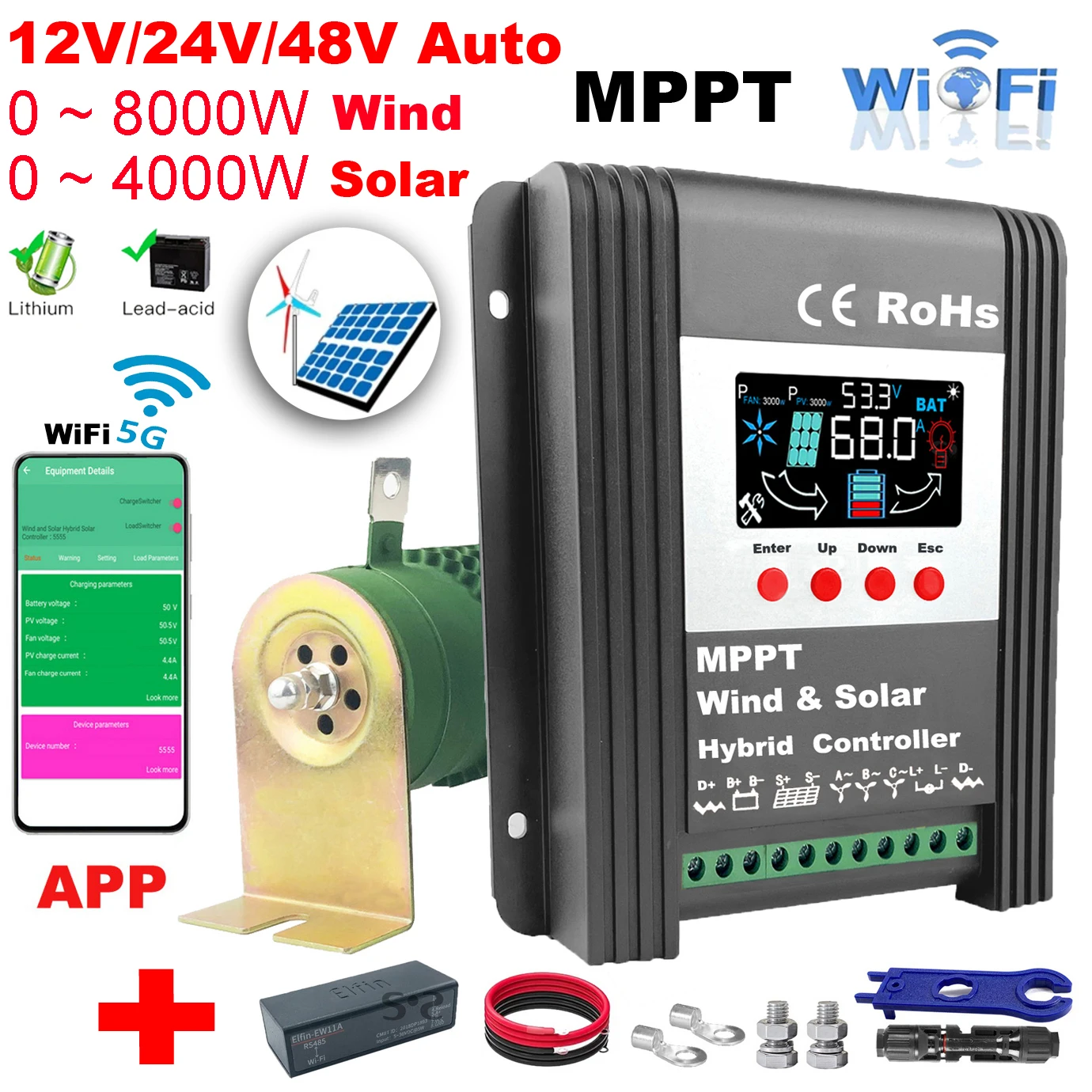 

12V 24V 48V MPPT Charge Controller 80A 3000W Solar Panel 6000W Wind Generator Regulator for Household System Lifepo4