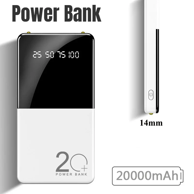 20000 мАч Power Bank Портативное зарядное устройство Зеркальный экран Светодиодный