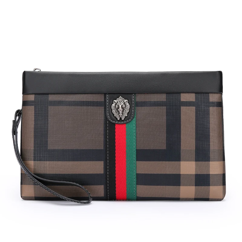 Bag For Men High Quality Luxury Brand Plaid Men's Long Wallet Card Bag Envelope Handbag Bolsos Handbags Bolso Hombre
