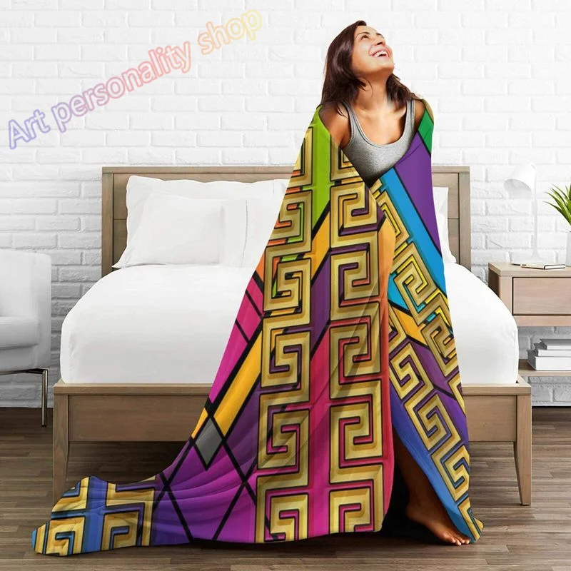 Роскошное черное золотое греческое одеяло Meander фланелевые покрывала