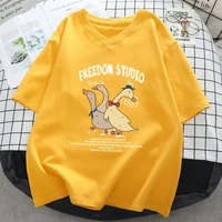 5xl summer 100 cotton tees women harajuku y2k clothes loose anime kawaii freedom duck print short sleeved t shirts female tops