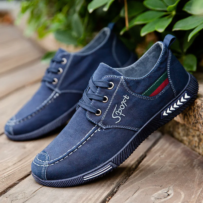 

Spring and Summer Mens Shoes Breathable Simple Casual Shoes Lace-up Denim Canvas Shoes Fashion Work Non-slip Sneakers Men