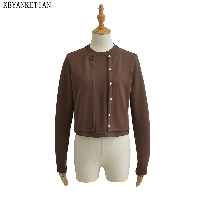 KEYANKETIAN 2024 осень/зима новый женский лоскутный хлопковый свитшот с круглым вырезом