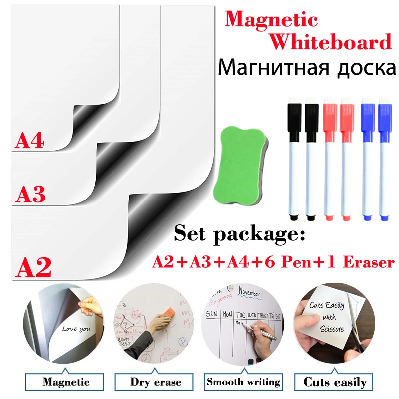 

3 Pcs Magnetic Whiteboard Dry Erase White Board Soft Home Office Kitchen Magnet Pad Fridge Kids Drawing Board