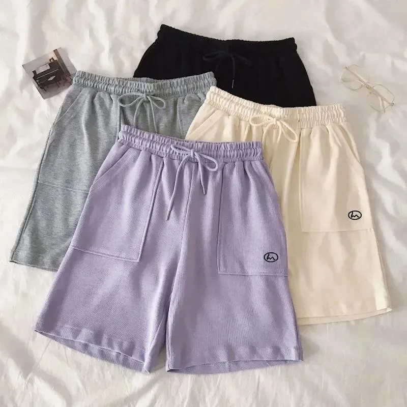 Women's Shorts Solid Cotton Casual Loose Shorts High Waist Wide Leg Thin Summer Harajuku Running Breathable All-match Bottoms