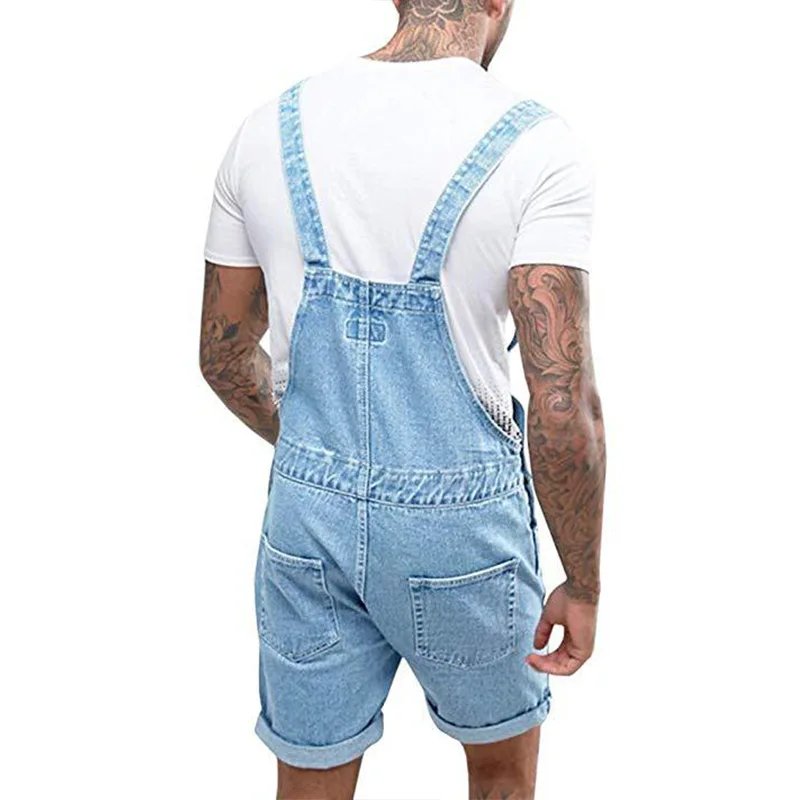 New Vintage Mens Jeans Shorts One-piece Overalls Suspenders Streetwear Men Denim Rompers Casual Jumpsuits