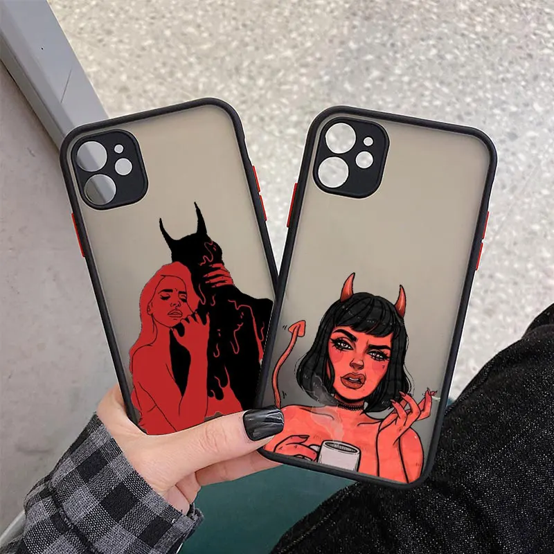 

Lovely Devil Women Sexy Girl Phone Case For iphone 12 13 Mini 11 12 13 Pro XR XS Max 7 8 Plus Clear Matte Hard PC Back Cover