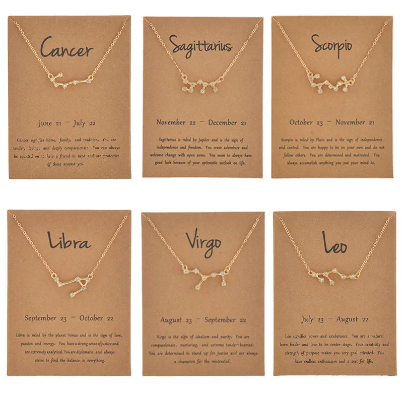 

2022 New Fashion12 Constellation Star Zodiac Sign Necklaces For Women Crystal Charm Gold Chain Choker Girls Birthday Gift Jewelr