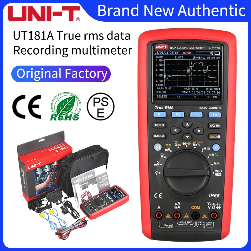 

UNI-T UT181A True RMS Auto Range Multimeter IP65 Industrial DMM 60000 Count PC Software Capacitance Temperature Resistance Meter