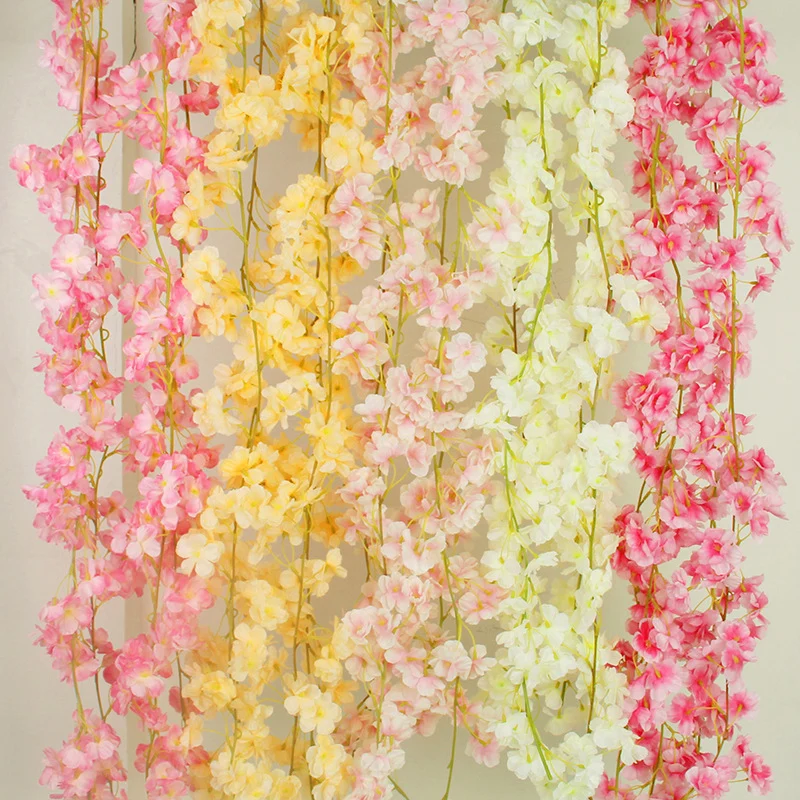 

Artificial Cherry Garland Vine Wedding Arch Wreath Decoration DIY Silk Fake Flowers Ivy Rattan Wall Hanging Home Garden Decor