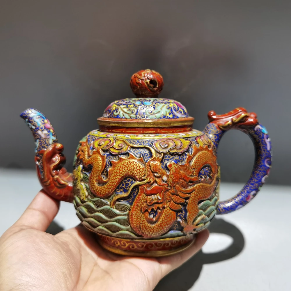 

Chinese Yixing Zisha Clay Teapot Gilding Enamel Pot Yongzheng Mark 450ml