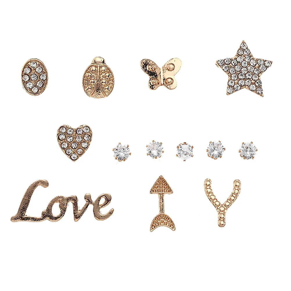 

13Pcs Rhinestone Pentagram Studs Creative Earrings Chic Earrings Earrings for