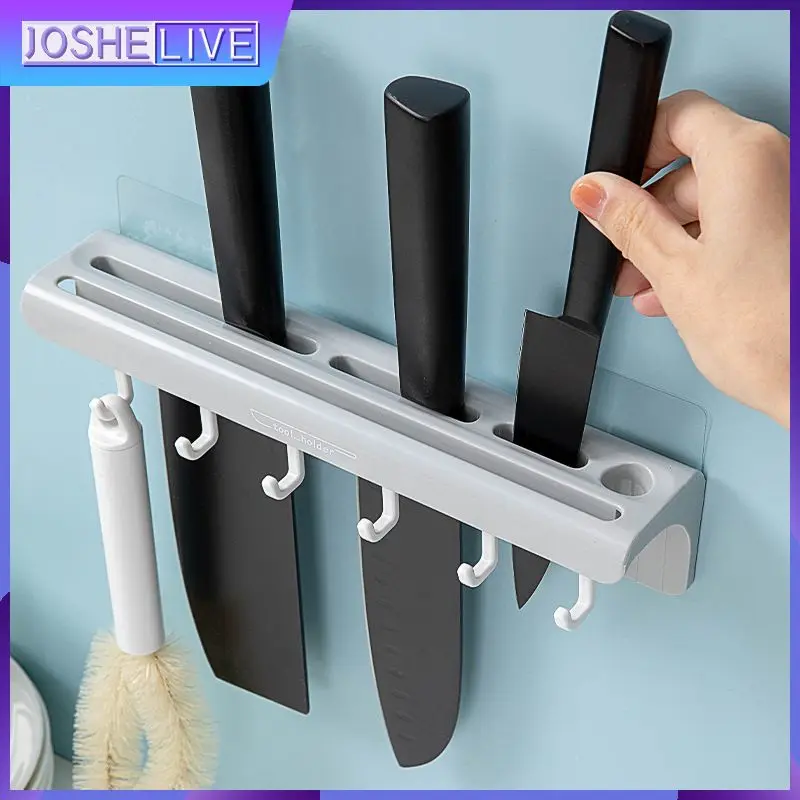 

Punch-free Knife Slot Removable Wall-mounted Spoon Shovel Storage Rack Kitchen Shelf With Hook Kitchen Rack Household Knife Seat