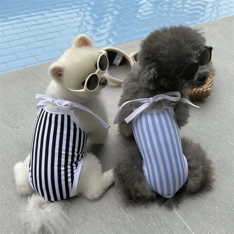 Pet Dogs Bikinis Set Stripe Swimsuit for Medium Dogs Fashion Cat Swimwear Dogs Bathing Suit Four Season Party Wear Dress