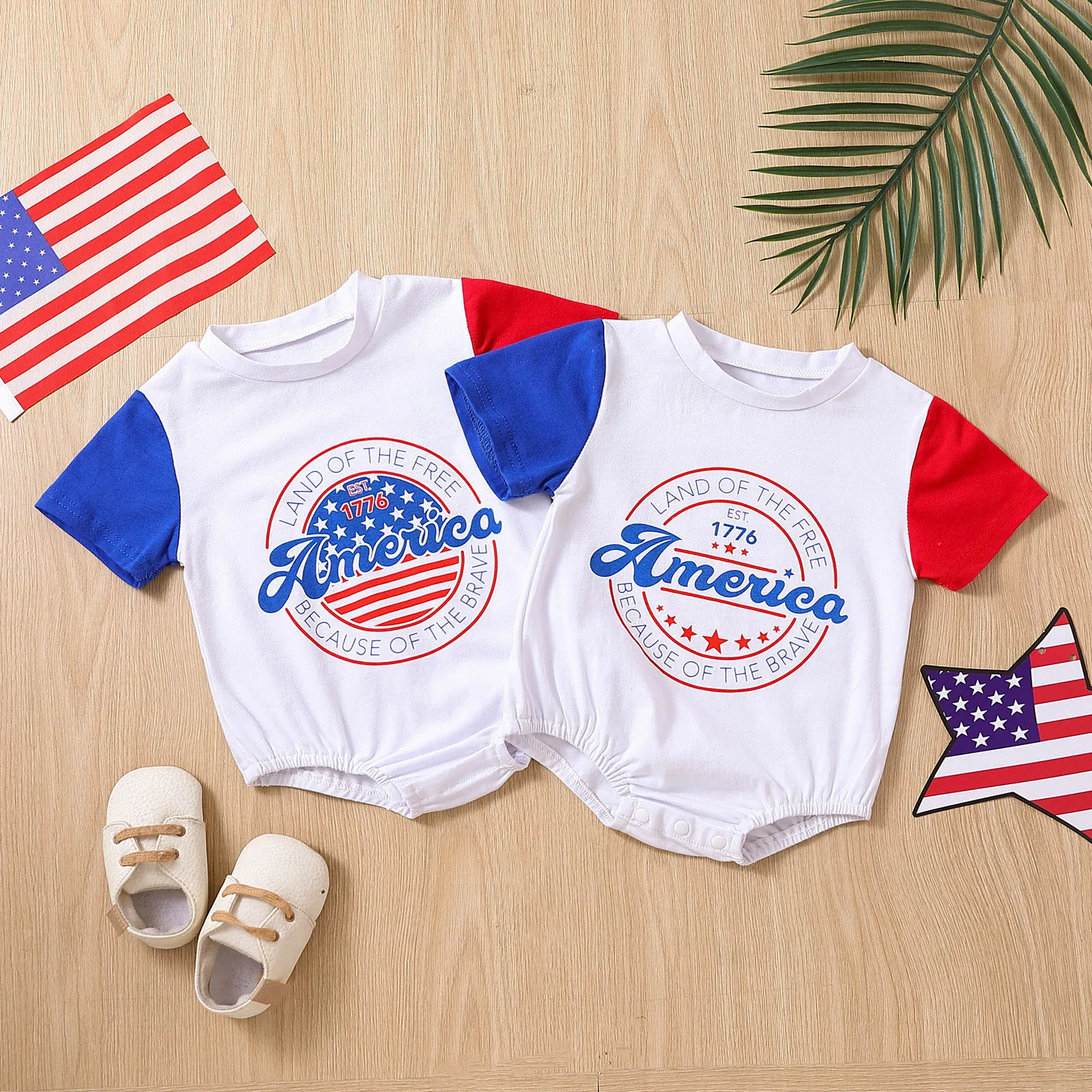 

2023 летний комбинезон с коротким рукавом и буквенным принтом, боди для младенцев, Одежда для новорожденных, наряды на День независимости, фотоальбом для новорожденных
