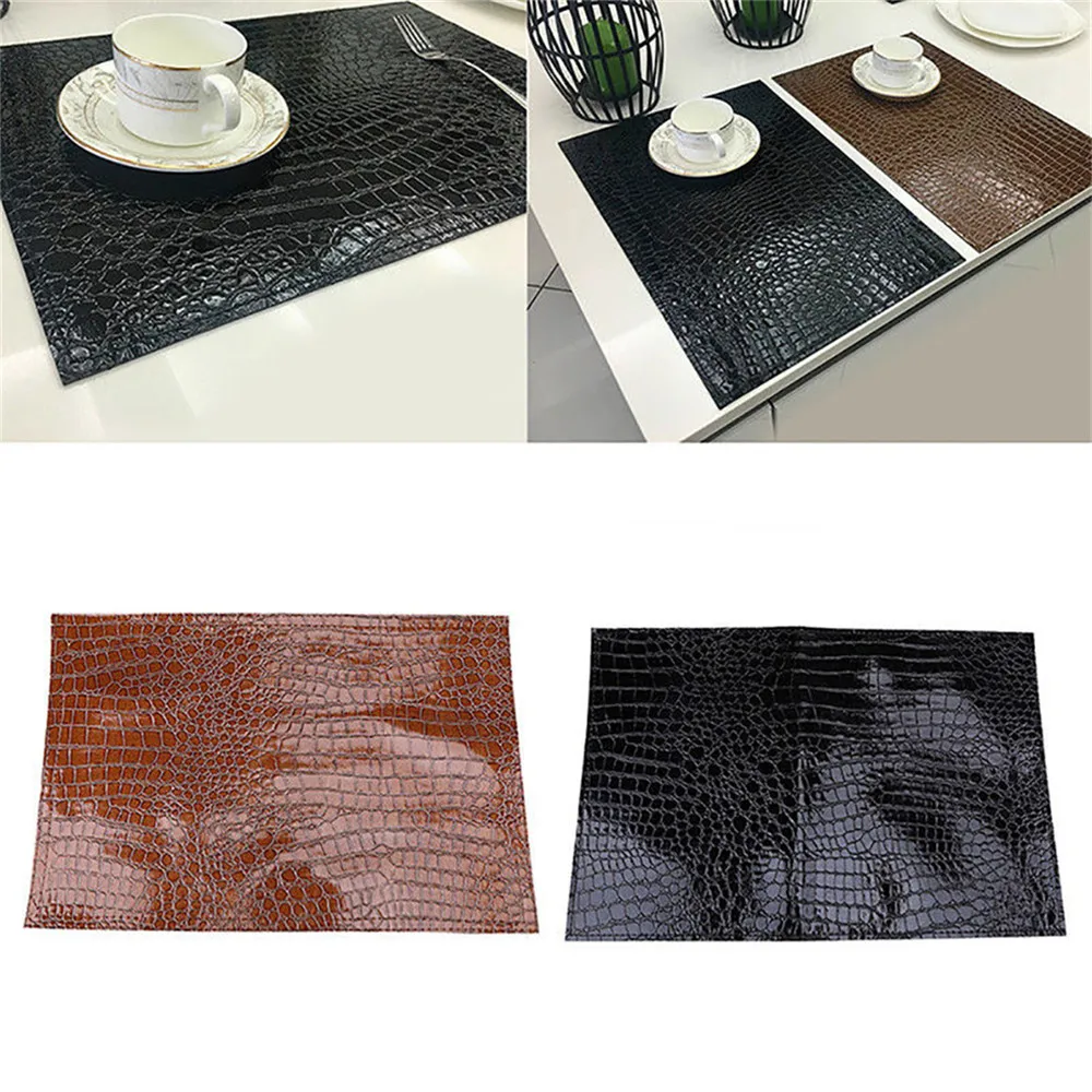 

Insulation Pad Mat Decorative Coffee Coasters Pu Leather Placemat European Style Crocodile Pattern Table Mat Rectangle Placemat