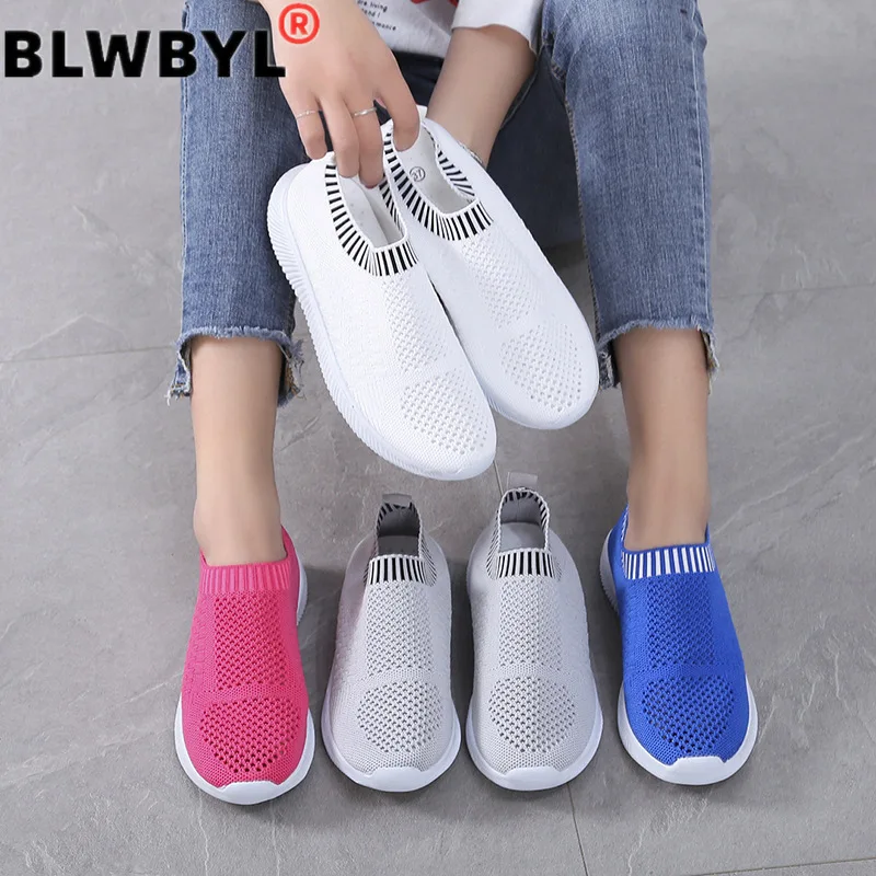 Кроссовки-носки женские Вулканизированная подошва без шнуровки плоская большие