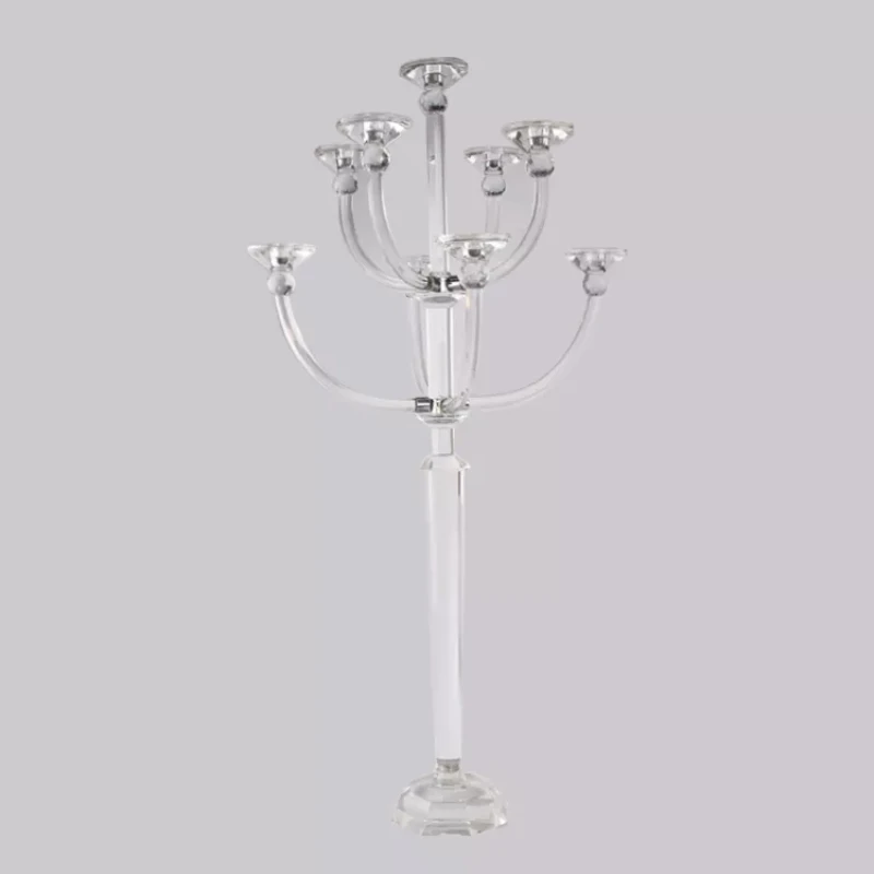 

Luxury 10 arms sparkling tall cheap clear crystal candelabra 9 arms crystal glass candle holder for event decoration