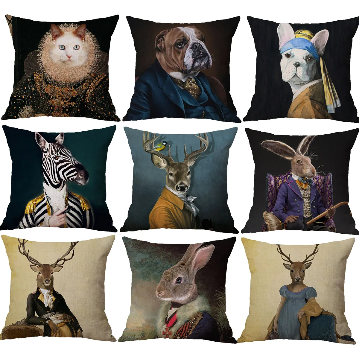 

Nordic Fashion Animal Rabbit Zebra Giraffe Elephant Deer Pug Horse Cushion Cover Sofa Decorative Throw Pillow Case