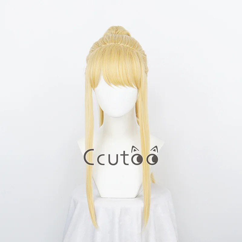 Фото Парик Winry Rockbell из аниме, цельнометаллический альхимик, Золотые Длинные Синтетические волосы, парики для костюма конского хвоста №2